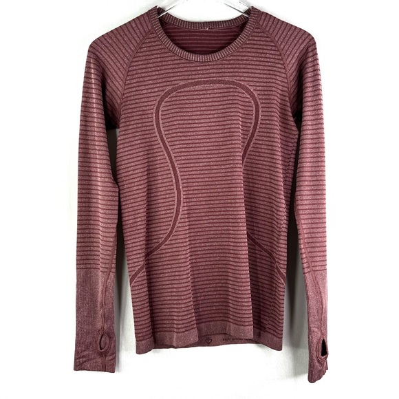lululemon athletica Tops - Lululemon Swiftly Tech Long Sleeve Crew Neck Top Red Striped Thumbholes Running